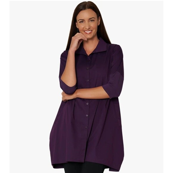 STELLA CARAKASI NWT TIBURON Sz XL Amethyst Purple Collared Button Down Tunic Too - Picture 5 of 10